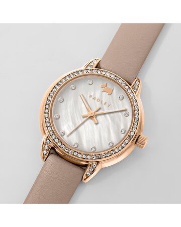 Radley Rose Gold Plated Mother of Pearl Cobweb Pink Leather Strap Watch