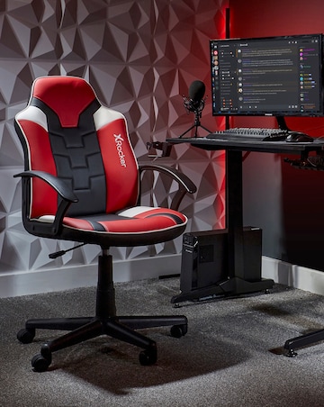 X Rocker Ocelot Gaming Desk and Saturn Junior Gaming Chair Bundle - Red
