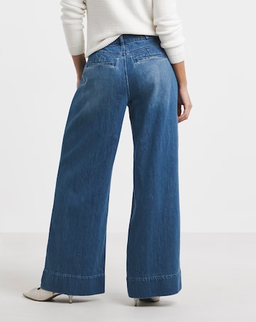 Simply Be Authentic Mid Blue Drape Wide Leg Jeans