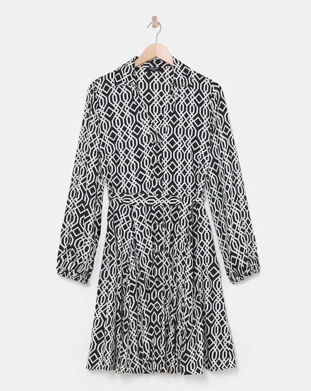 Long Sleeve Belted Swing Shirt Dress