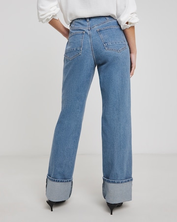 Bright Blue Turn Up Hem Straight Leg Jean