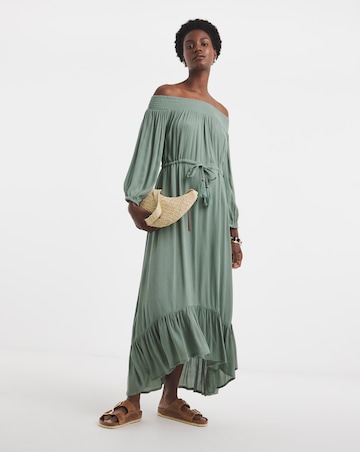 Crinkle Bardot Midi Dress