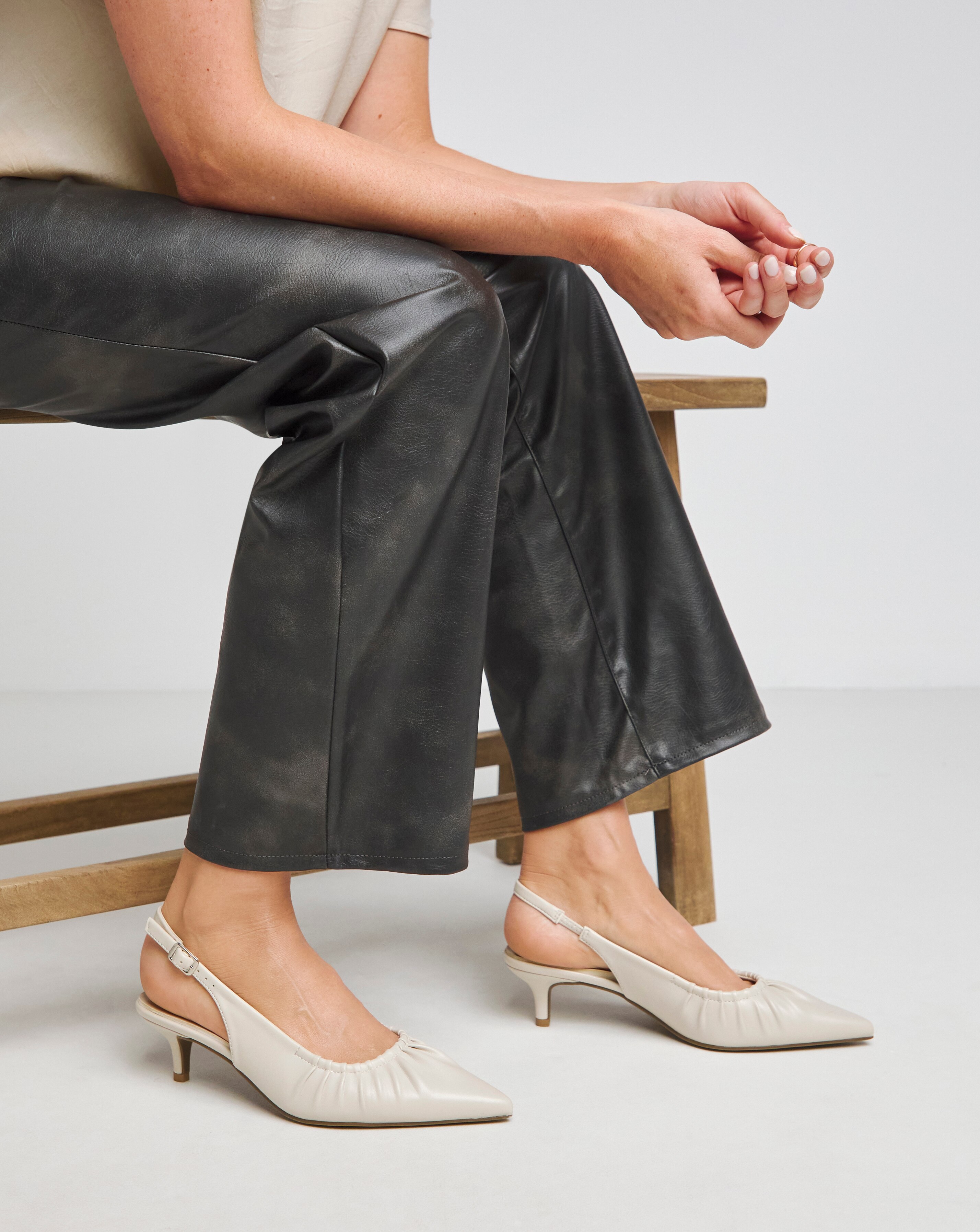 Tilda Ruched Front Kitten Heel Slingback Shoes - Extra Wide Fit (EEE)