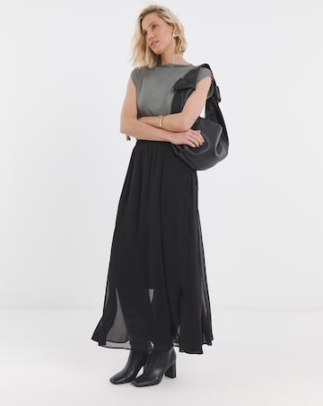 Black Godet Sheer Hem Maxi Skirt