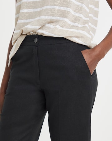 Black Linen Mix Straight Leg Trousers