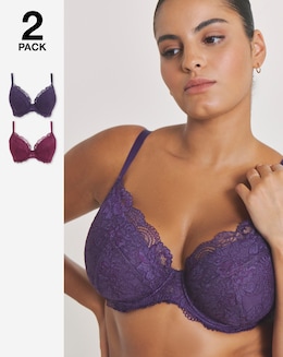 Pretty Secrets (2 Pack) New Ella Padded Plunge Wired Bras (B-G) Fig/Cherry