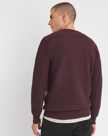 Burgundy Grid Soft Touch Crew Neck Jumper