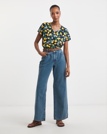 Pure Cotton Lemon Print V Neck Printed T-Shirt