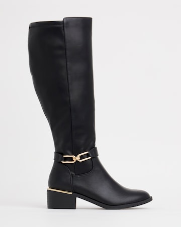 Heavenly Soles Ledger Knee Boots With Trim - Extra Wide Fit (EEE) & Curvy Calf