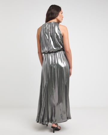 Liquid Metallic Sleeveless Godet Maxi Dress