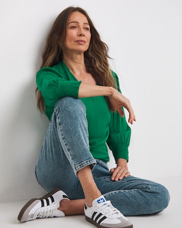 Green Shirred Back Top