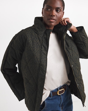 Khaki Leopard Funnel Neck Quilt Jacket