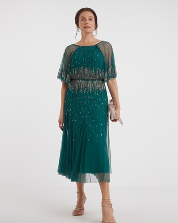 Joanna Hope Green Linear Beaded Maxi Dress