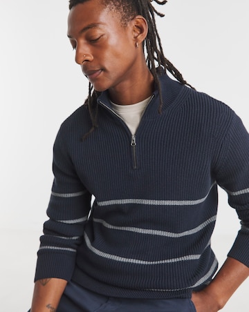 Fisherman Stripe 1/4 Zip Knitted Jumper