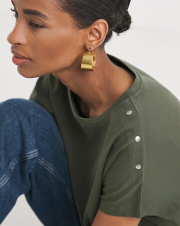 Pure Cotton Olive Button Shoulder T-Shirt