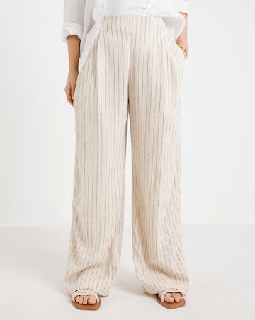 Simply Be Neutral Stripe Pleated Linen Mix Wide Leg Trouser