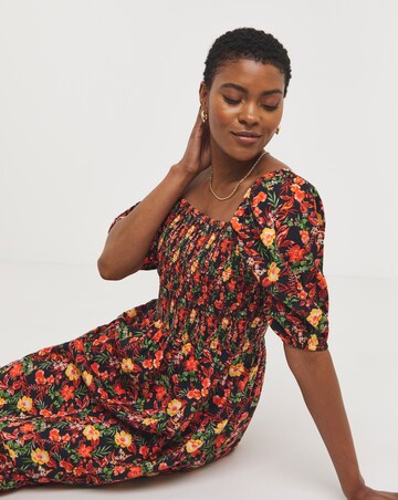 Linen Mix Shirred Bodice Sundress