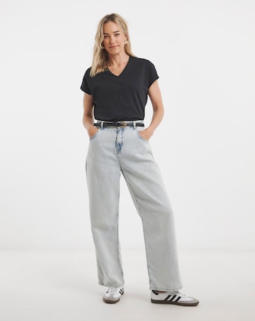 Pure Cotton Black Basic V-Neck Short Sleeve T-Shirt