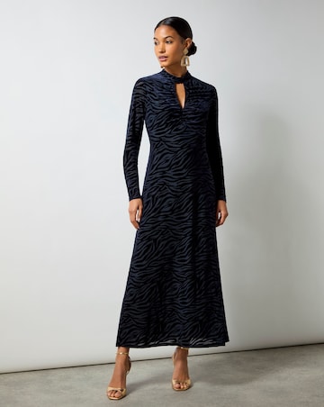 Ro&Zo Zara Navy Zebra Burnout Keyhole Front Dress
