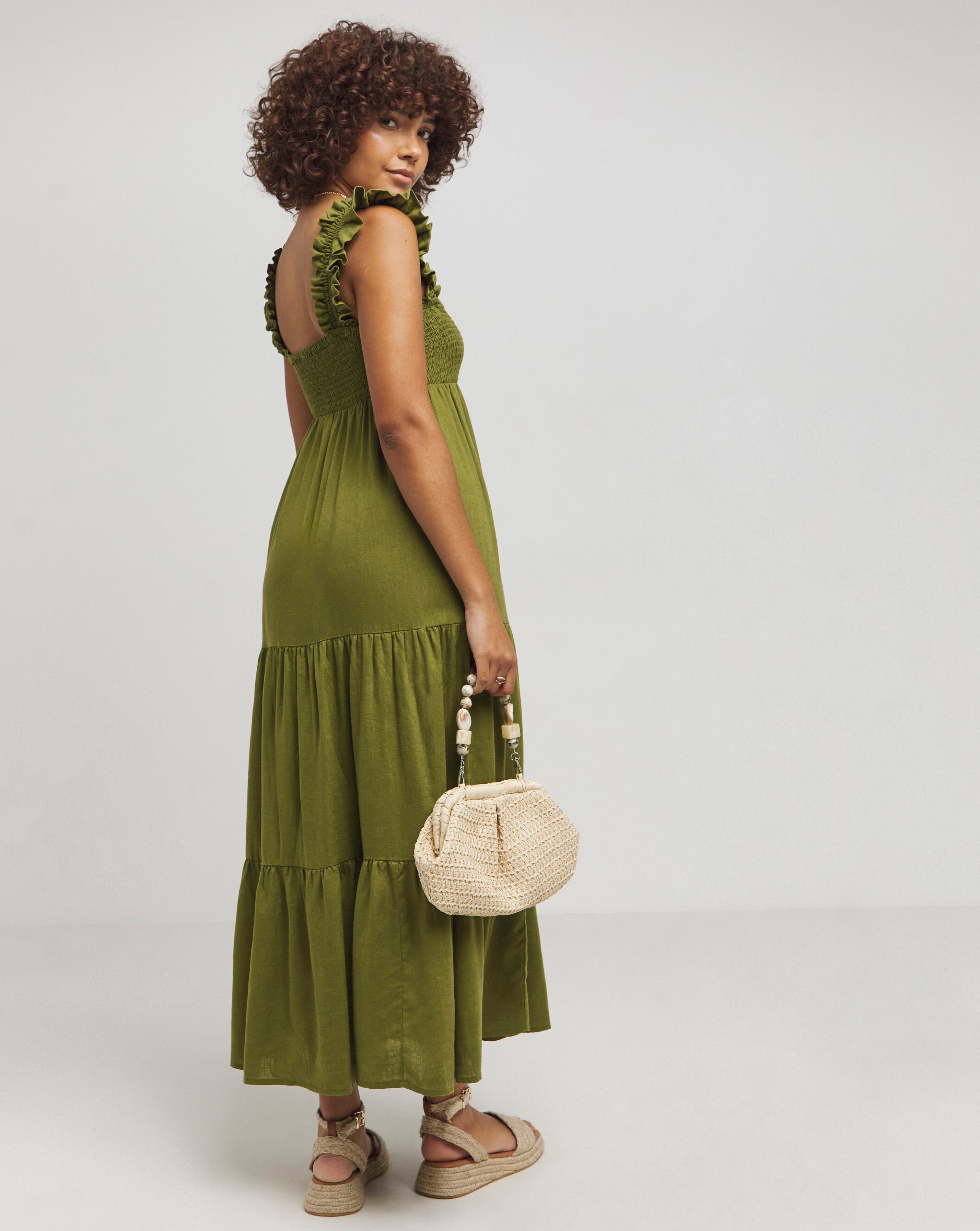 Nobody's Child Khaki Green Linen-blend Maya Maxi Dress | JD Williams