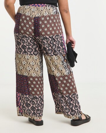 Simply Be Multi Print Tie Waist Crinkle Wide Leg Trouser