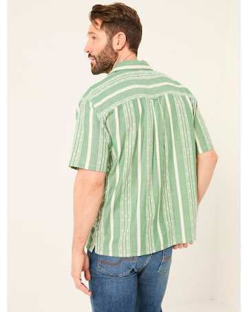 FatFace Embroided Stripe Short Sleeve Shirt - Green