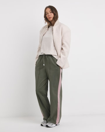 Khaki with Pink Side Stripe Wide Leg Joggers