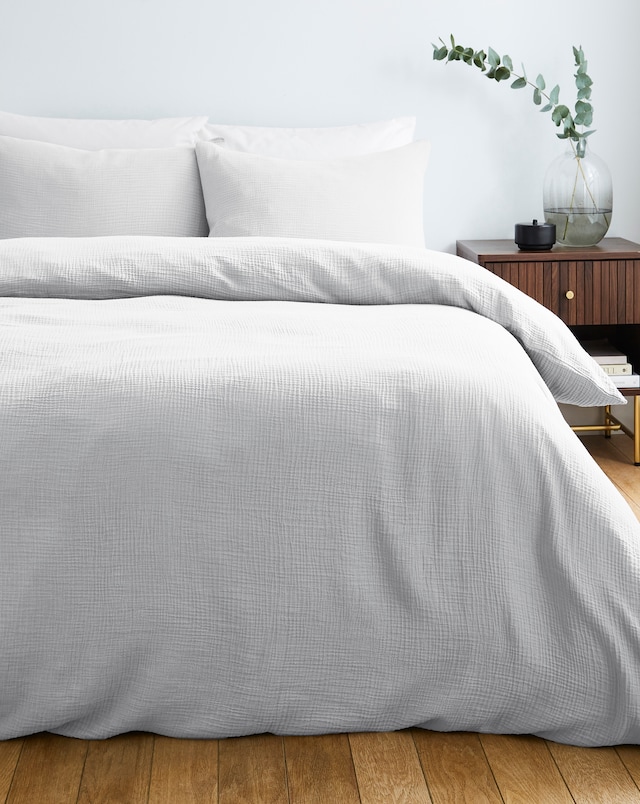 Cotton Crinkle Muslin Duvet Set - White