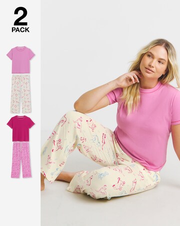 Simply Be (2 Pack) Dog Print Ribbed T-Shirt Pyjama Sets