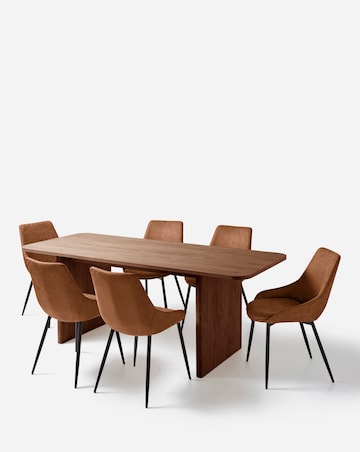 Oslo Panel End Dining Table with 6 Etta Faux Leather Chairs