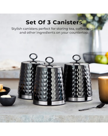 Tower Solitaire Set of 3 Canisters-Black