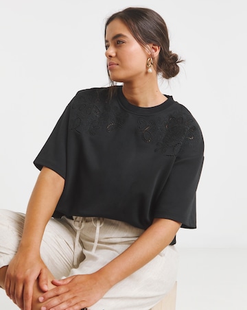Simply Be Black Luxe Heavyweight Cotton Cut Work T-Shirt