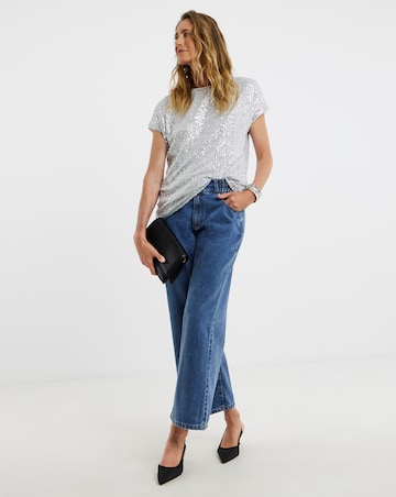 Sequin Longline Curved Hem Top
