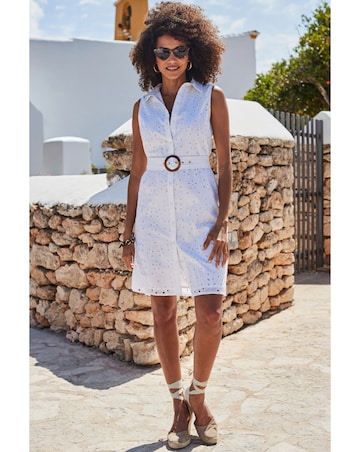 Sosandar Broderie Sleeveless Shirt Dress