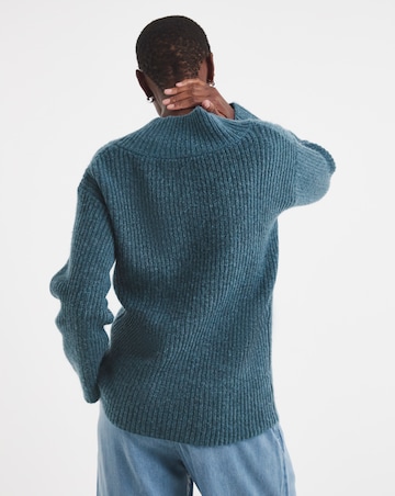 Blue Deep V Neck Knitted Jumper