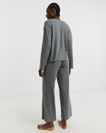 Figleaves Supersoft Rib Knit Button Lounge Set Charcoal