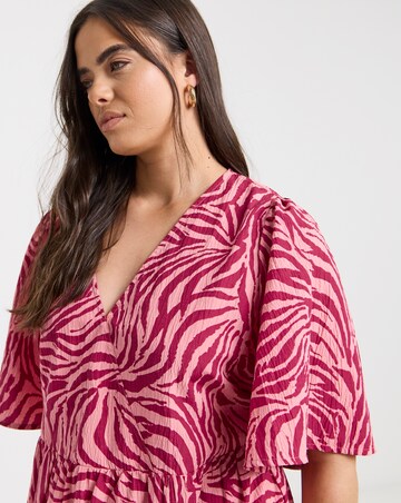 Simply Be Pink Zebra Print Wrap Front Tiered Midi Dress