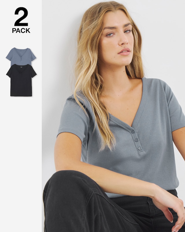 Black & Blue 2 Pack Henley Tops