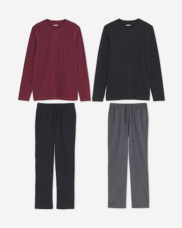 2 Pack Long Sleeve Pyjama Set-Black/Burgundy