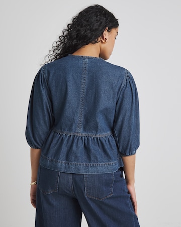 Simply Be Dark Blue Tie Front Denim Peplum Blouse