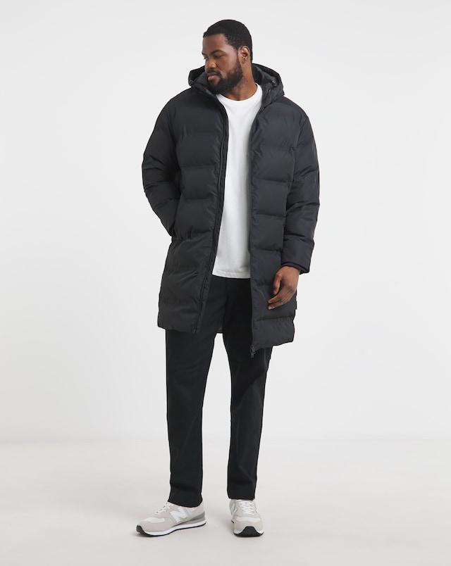 JACK & JONES Soho Longline Hooded Puffer Coat - Black