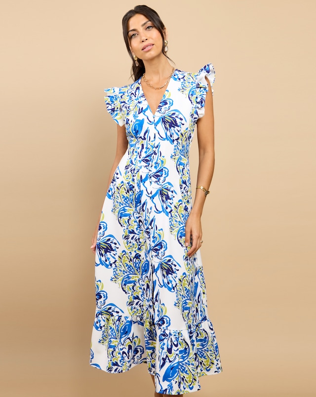 Little Mistress Blue Floral Midaxi Dress