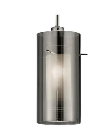 3 Light Brushed Chrome and Smoke/Frosted Double Glass Shade Ceiling Bar Pendant