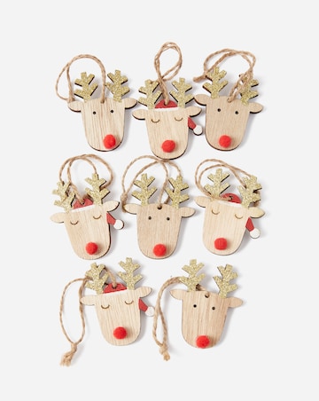 Gisela Graham Wood Reindeer Hanging Decorations - Set of 8