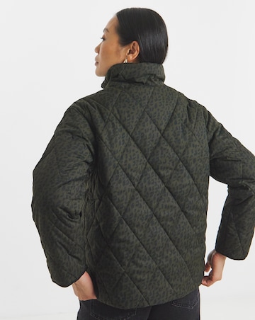 Khaki Leopard Funnel Neck Quilt Jacket