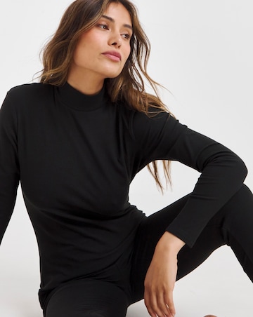 Pretty Secrets Thermal Brushed Fleece Turtle Neck Long Sleeve Top - Black