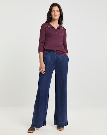 Half Zip Long Sleeve Ribbed Top