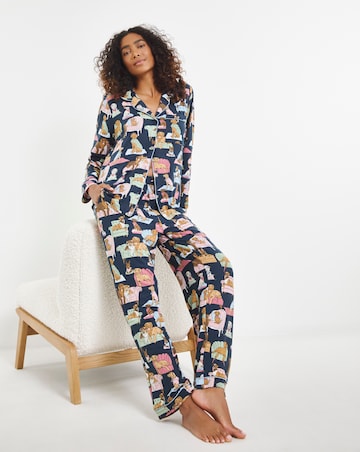Chelsea Peers Jersey Lounging Dogs Print Pyjama Set