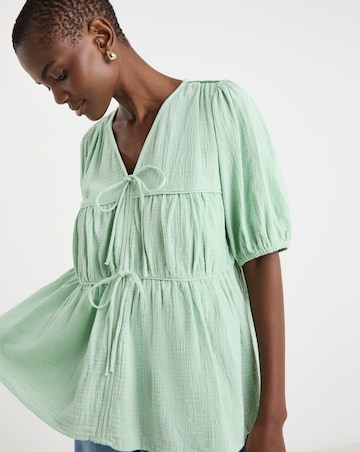 Pure Cotton Textured Tie Front Top