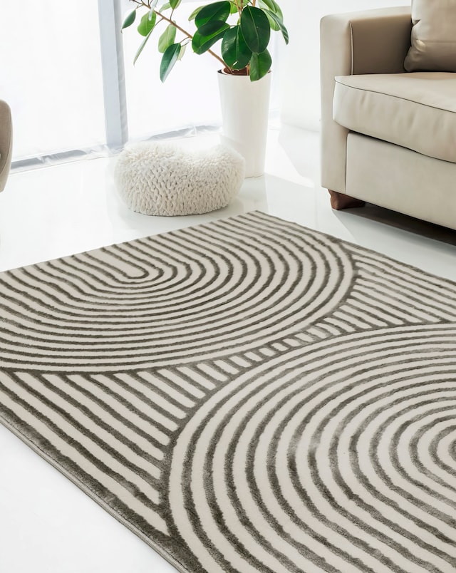 Brio Curved Textured Rug - Grey